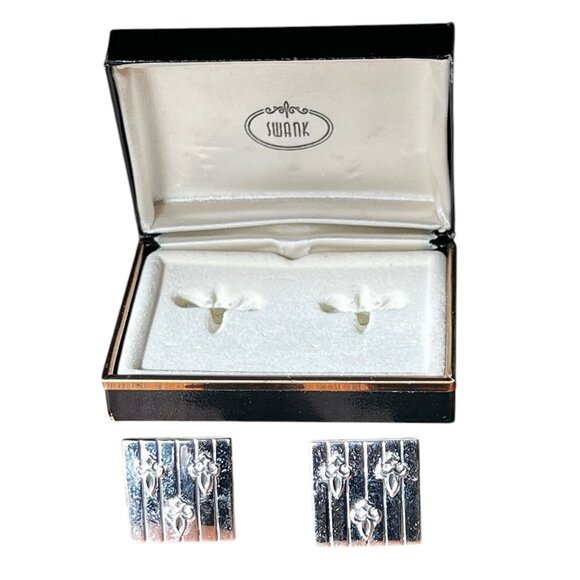 Vintage Swank Silver-Tone Fleur-De-Lis Cufflinks With Original Box - Picture 5 of 7